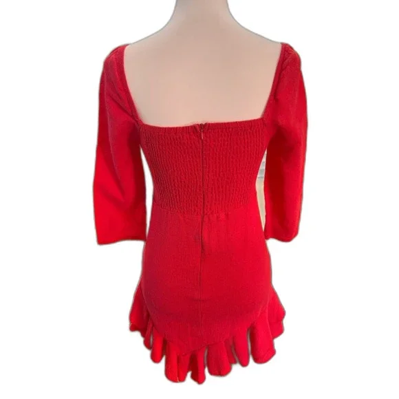 Coquette Sweetheart Bow Mini Dress Berry Red Ruffle Smocked Date Night Size 10 - Picture 5 of 11